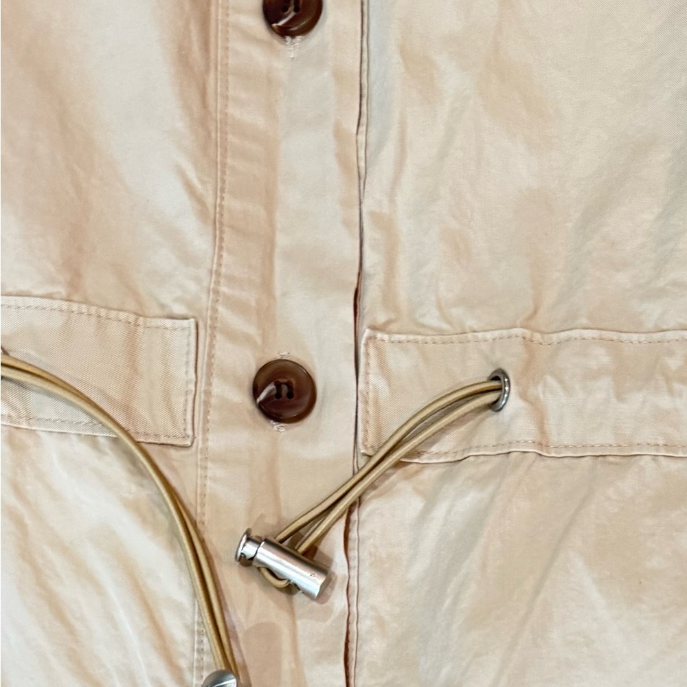 Beige Utility Jumpsuit Button Front Drawstring Waist Cropped Pockets Womens M - Picture 4 of 9